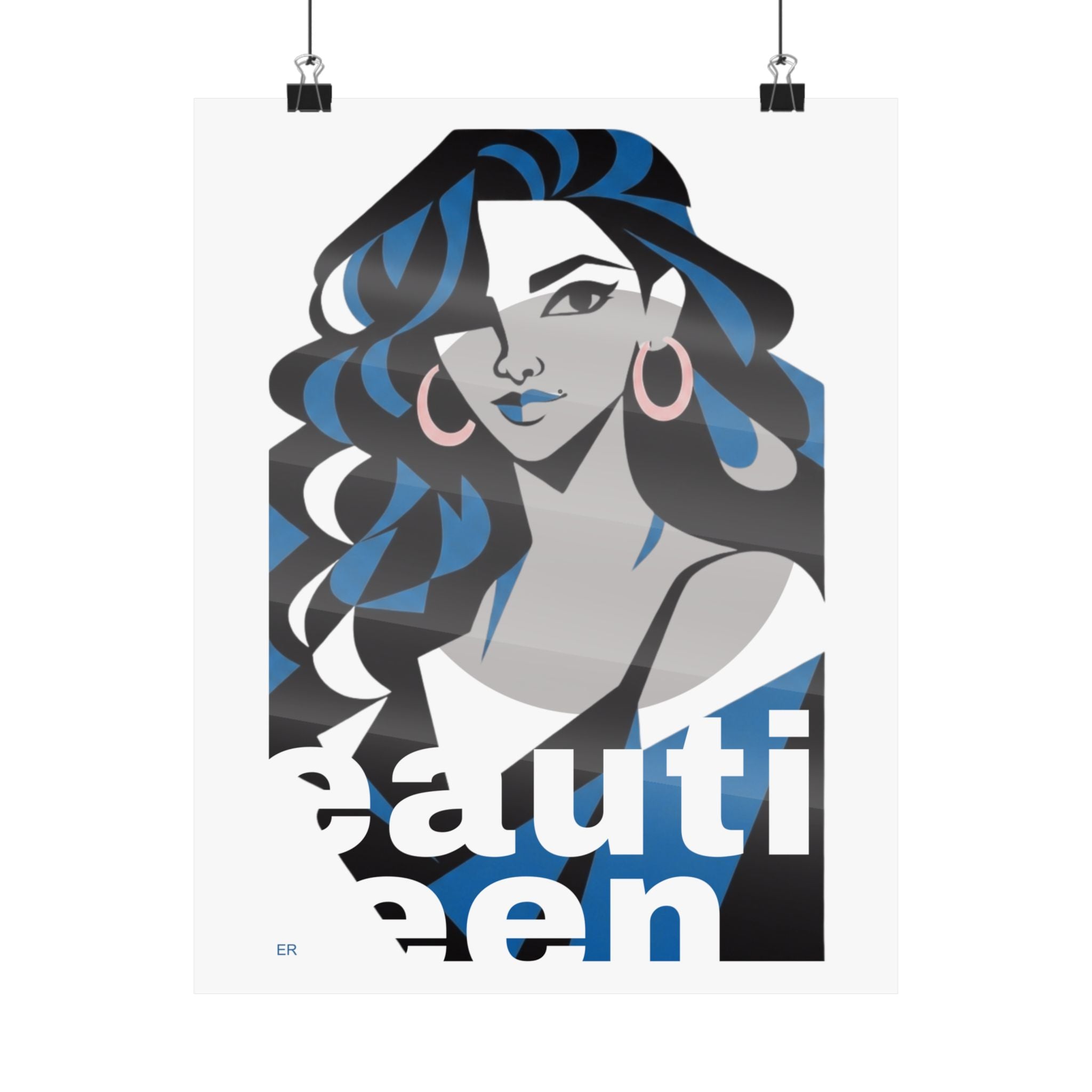 Beautiful Queen Matte Poster — Modern Female Portrait Wall Art — Blue & Grey