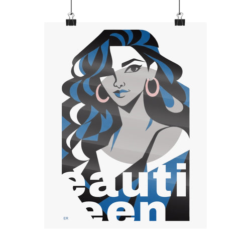 Beautiful Queen Matte Poster — Modern Female Portrait Wall Art — Blue & Grey