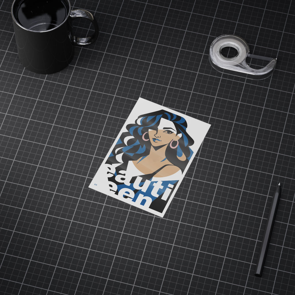 Beautiful Queen Art Print — Modern Portrait Wall Poster with Blue Accents