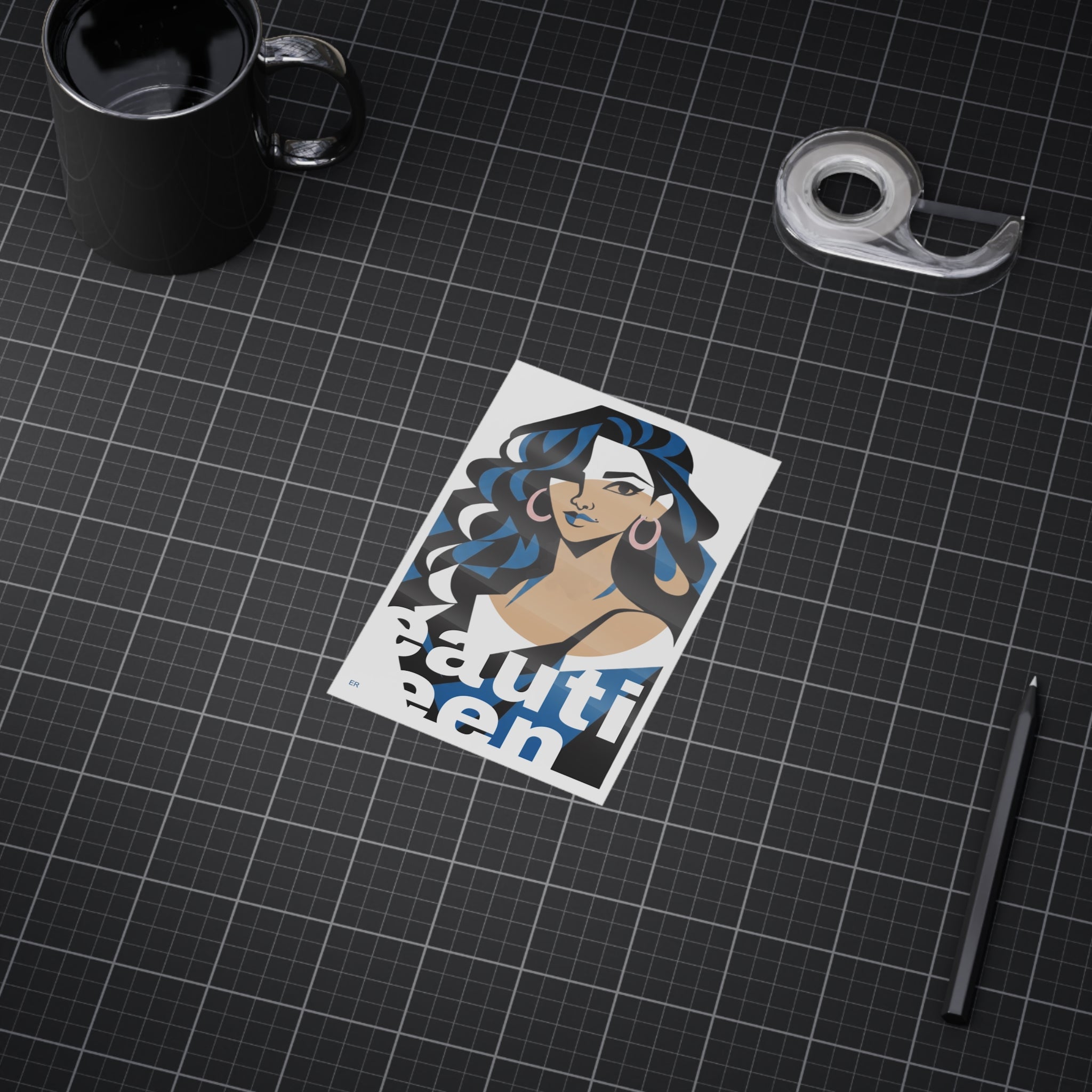 Beautiful Queen Art Print — Modern Portrait Wall Poster with Blue Accents