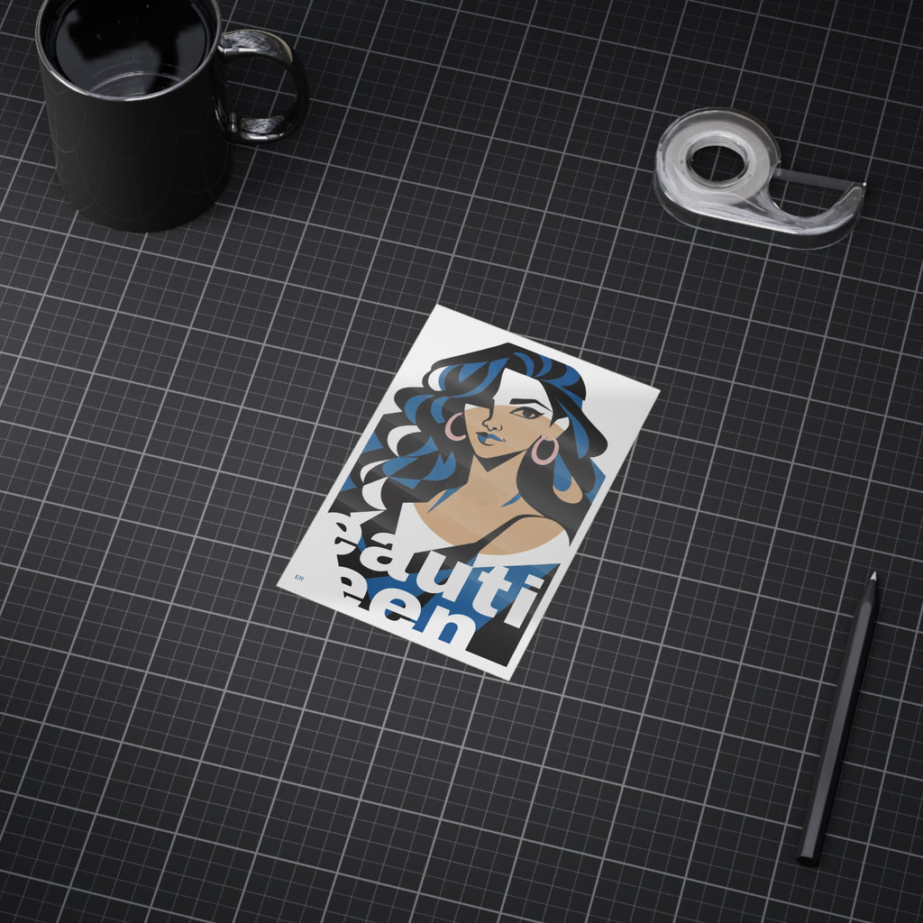 Beautiful Queen Art Print — Modern Portrait Wall Poster with Blue Accents