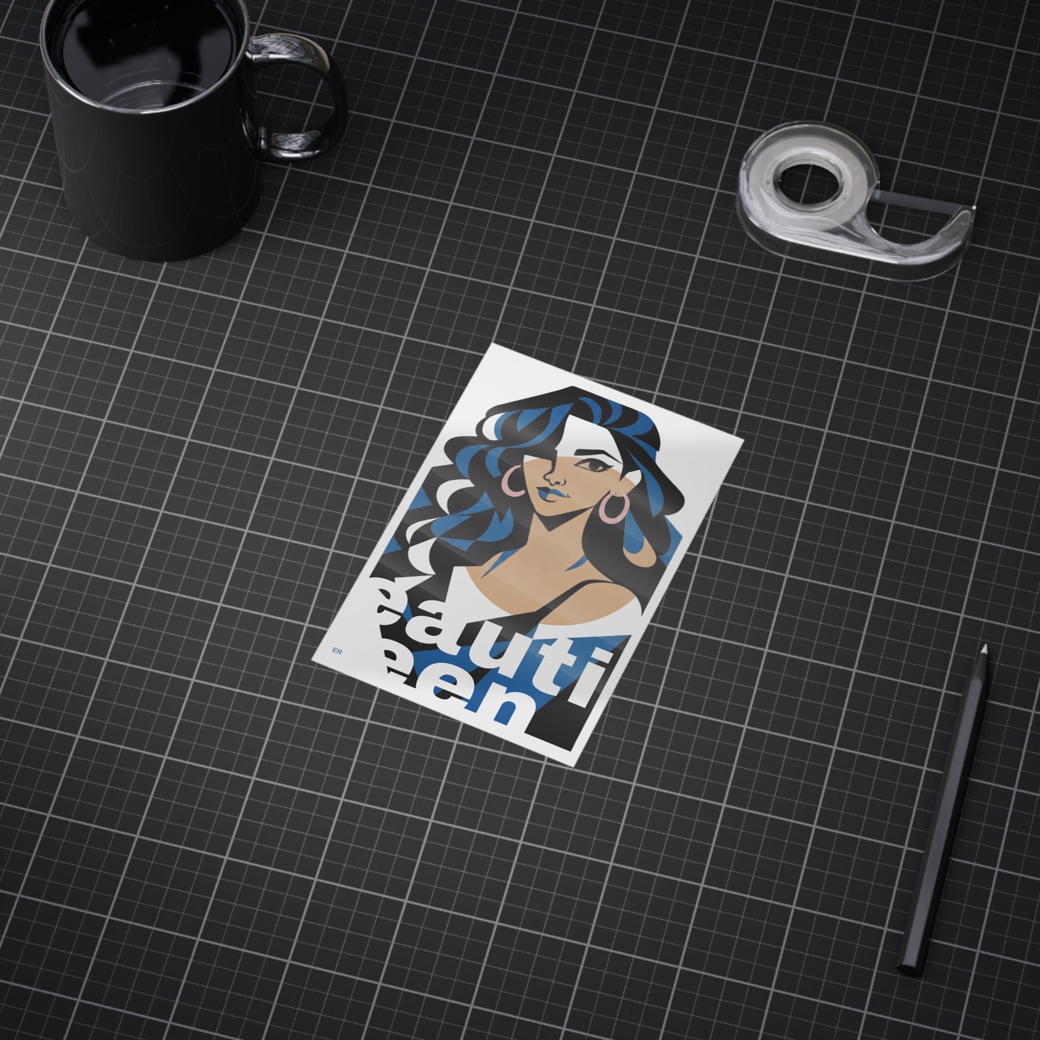 Beautiful Queen Art Print — Modern Portrait Wall Poster with Blue Accents
