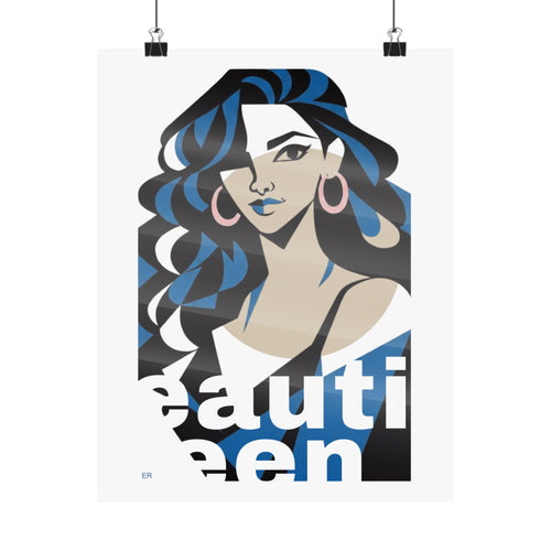 Beautiful Queen Matte Poster — Modern Female Portrait Wall Art  — Blue & Sand