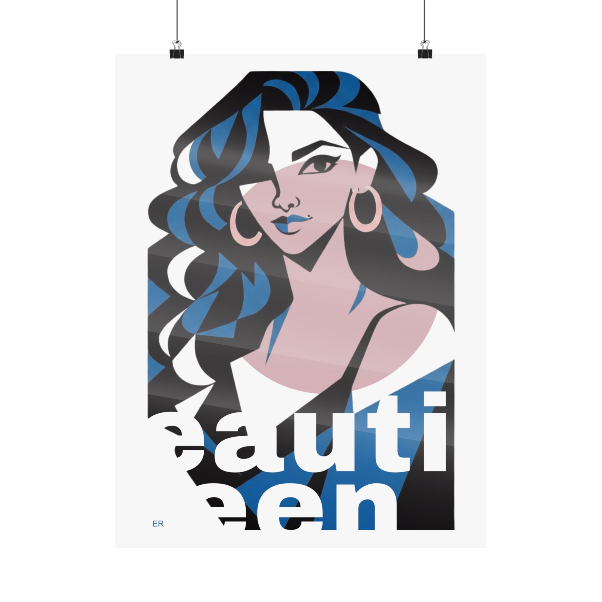 Beautiful Queen Matte Poster — Modern Female Portrait Wall Art  — Blue & Pink