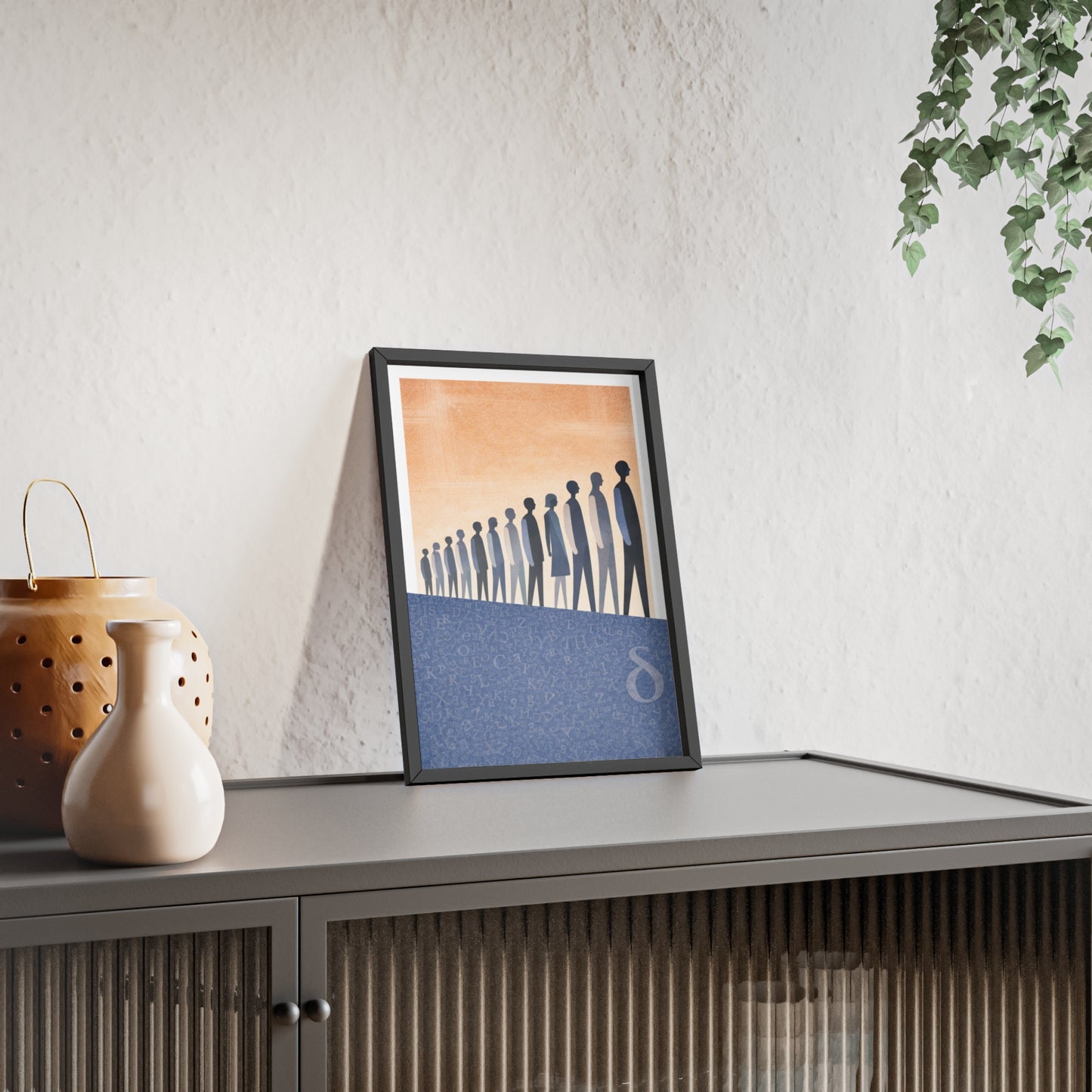 Framed Art Poster — Minimalist Crowd Silhouette Wall Art