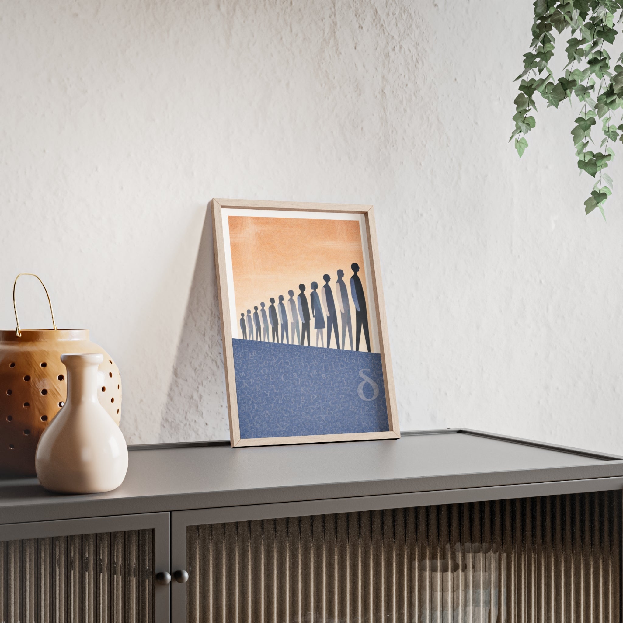 Framed Art Poster — Minimalist Crowd Silhouette Wall Art