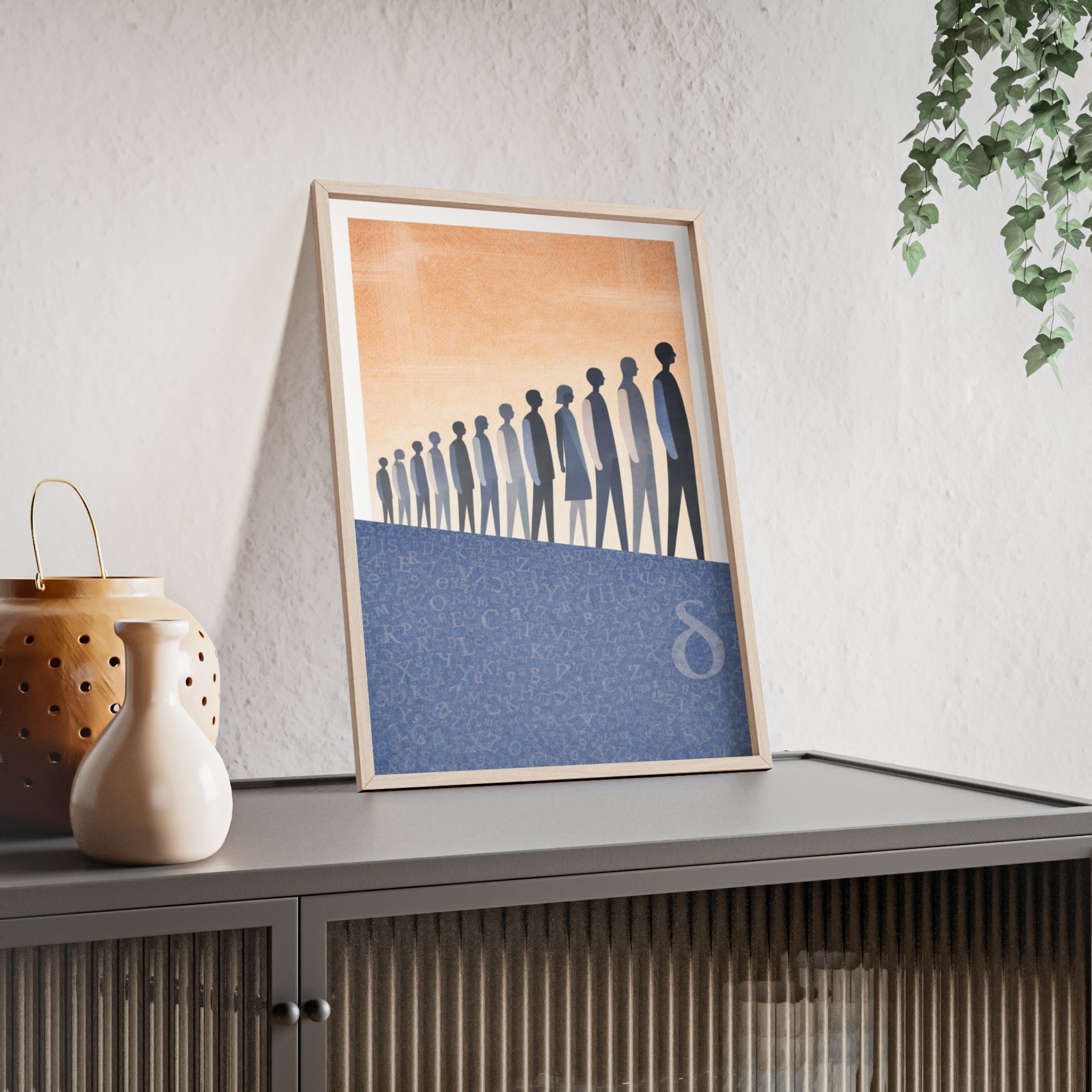 Framed Art Poster — Minimalist Crowd Silhouette Wall Art