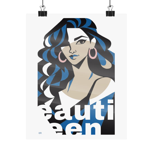 Beautiful Queen Matte Poster — Modern Female Portrait Wall Art  — Blue & Sand