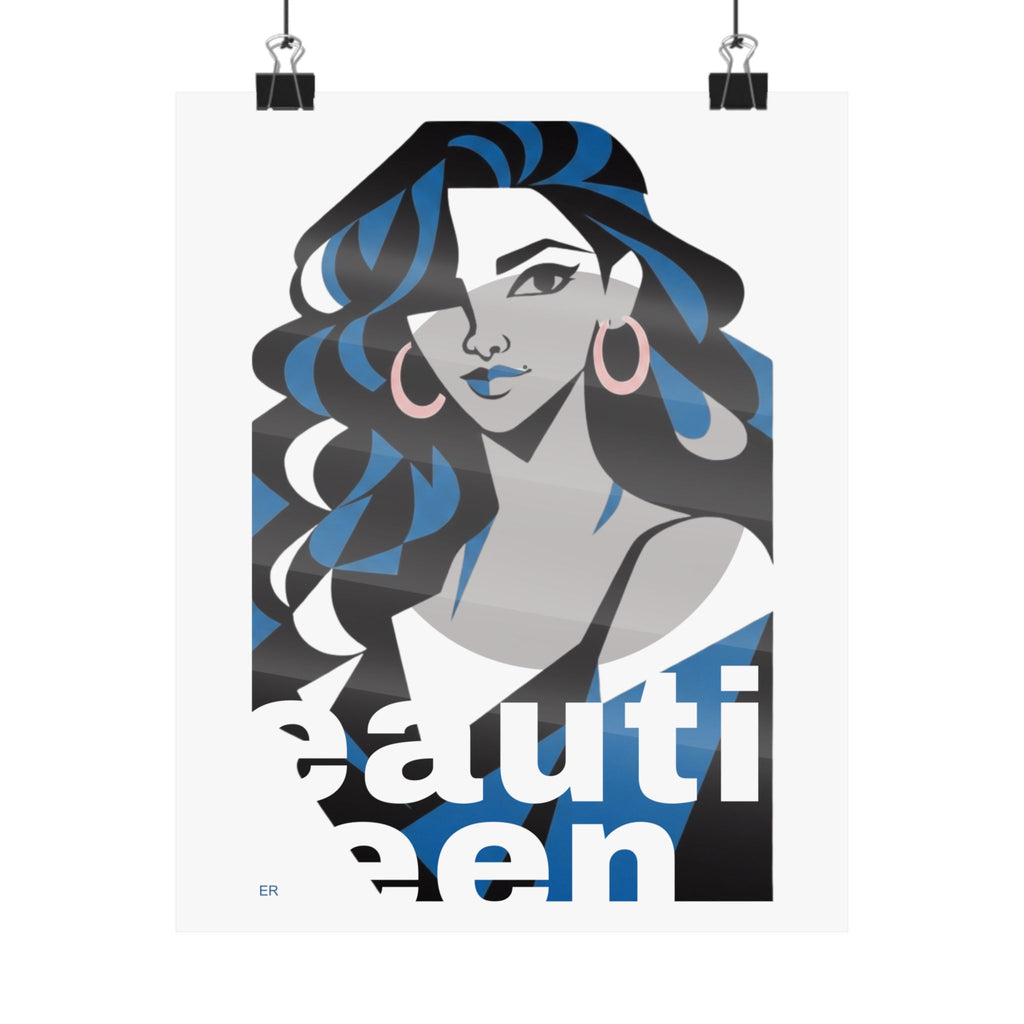 Beautiful Queen Matte Poster — Modern Female Portrait Wall Art — Blue & Grey