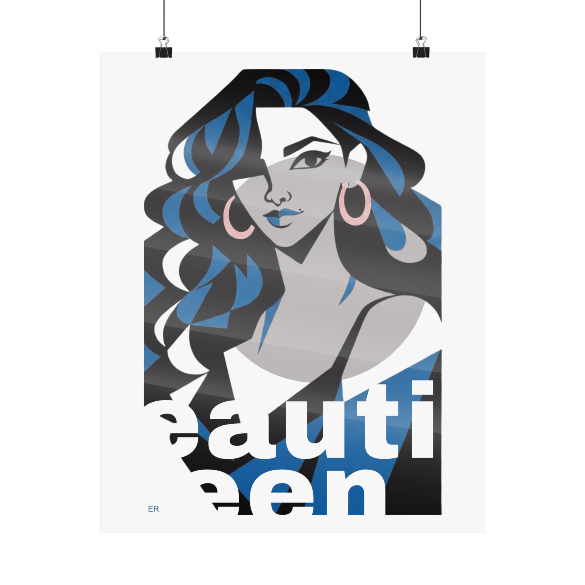 Beautiful Queen Matte Poster — Modern Female Portrait Wall Art — Blue & Grey