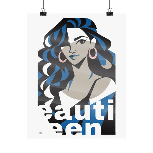 Beautiful Queen Matte Poster — Modern Female Portrait Wall Art — Blue & Beige