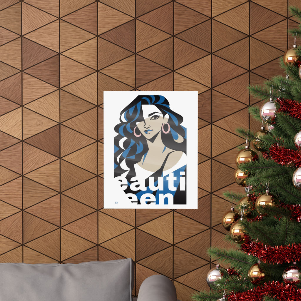 Beautiful Queen Matte Poster — Modern Female Portrait Wall Art  — Blue & Sand