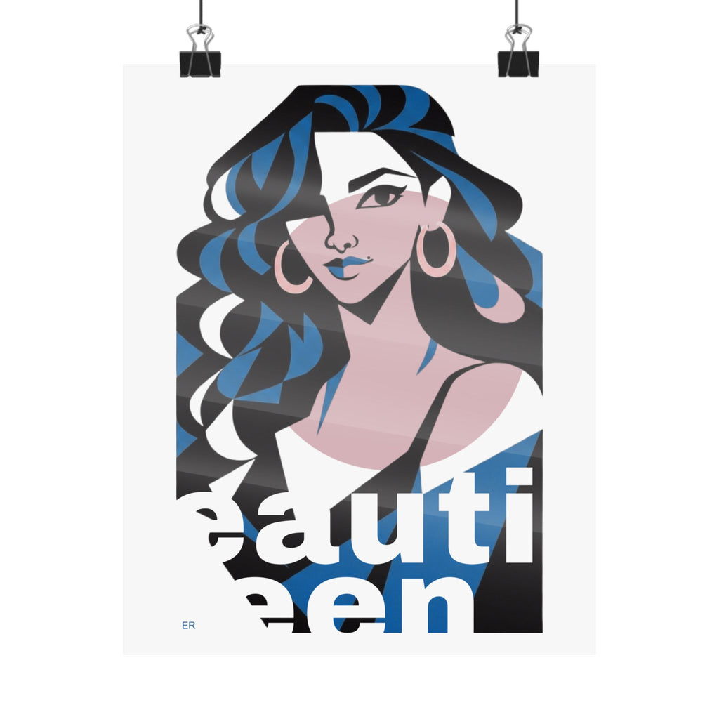 Beautiful Queen Matte Poster — Modern Female Portrait Wall Art  — Blue & Pink