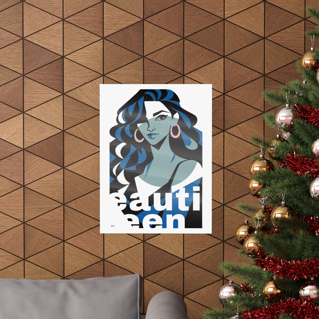 Beautiful Queen Matte Poster — Modern Female Portrait Wall Art Colour —  Blue & Green