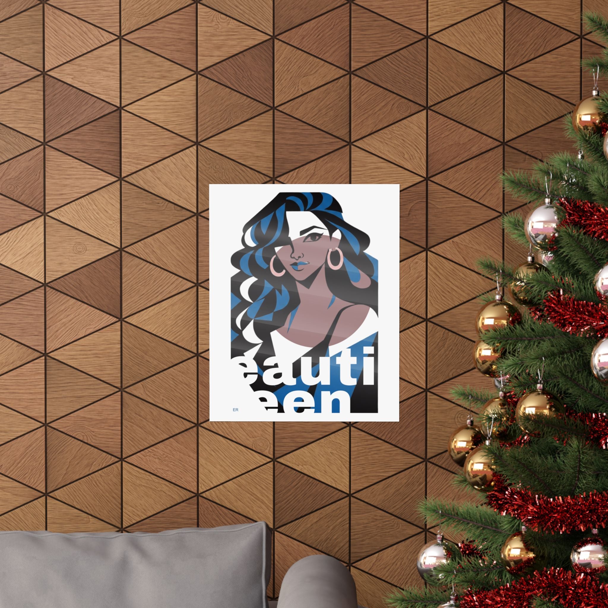 Beautiful Queen Matte Poster — Modern Female Portrait Wall Art Colour —  Blue & Dusty Rose