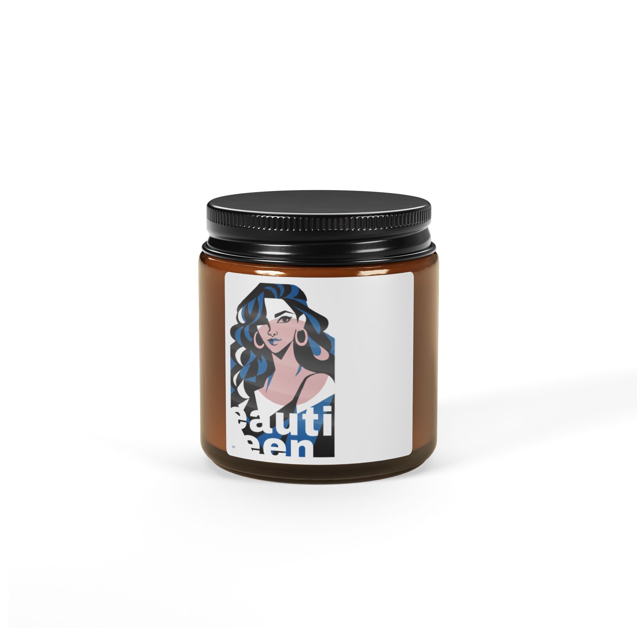 Amber Jar Soy Candle 110g — 'Beautiful Queen' Illustrated Woman Scented Candle