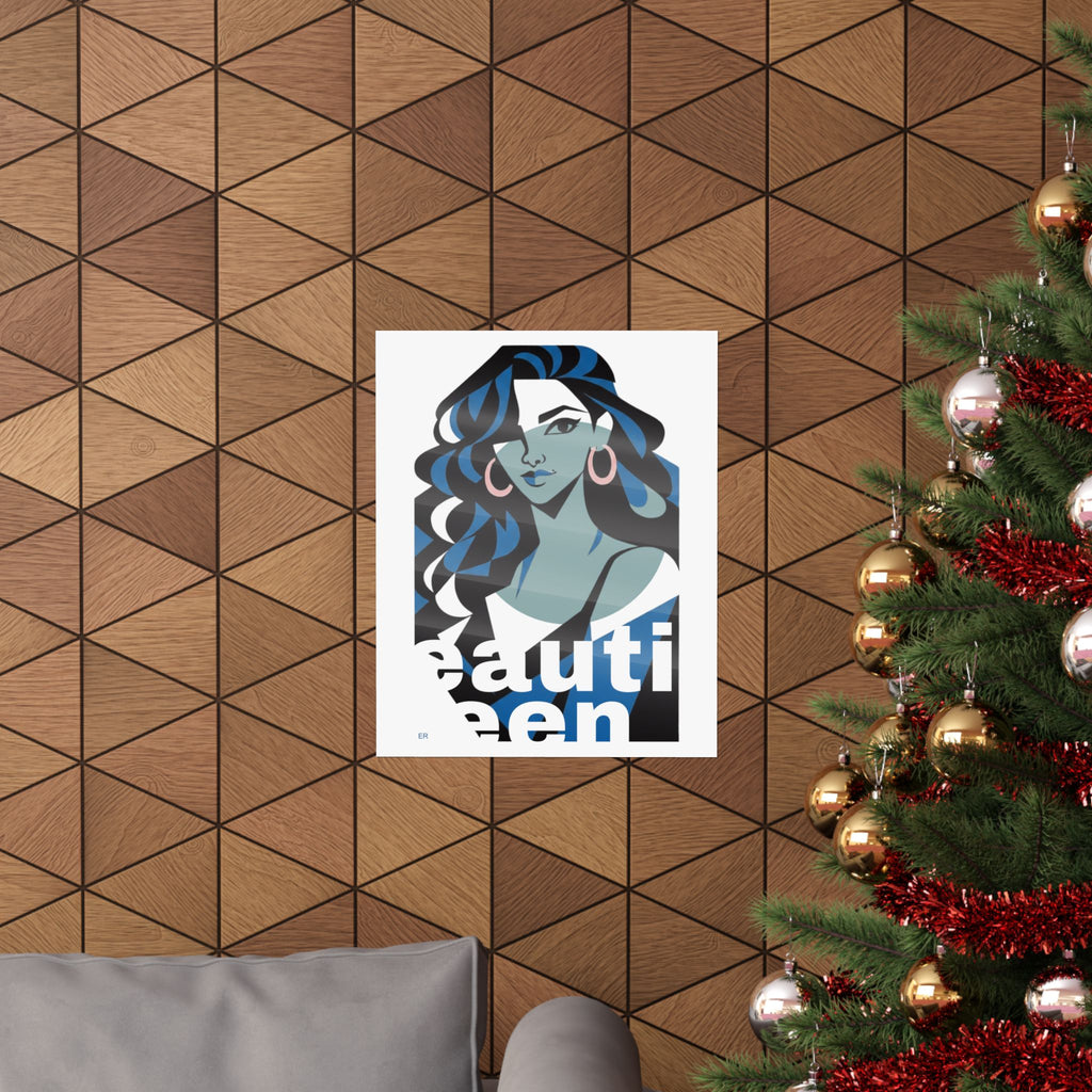 Beautiful Queen Matte Poster — Modern Female Portrait Wall Art Colour —  Blue & Green