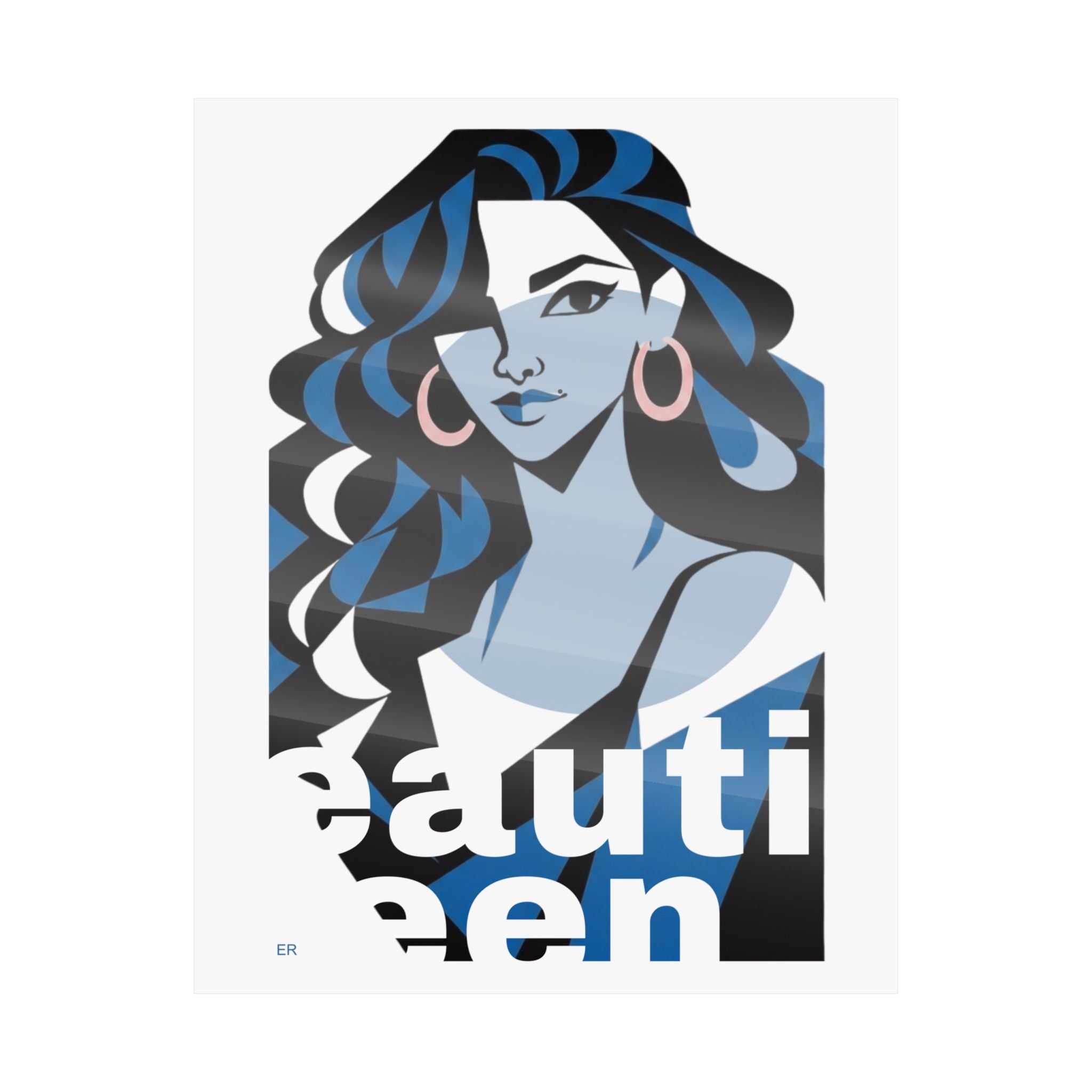 Beautiful Queen Matte Poster — Modern Female Portrait Wall Art Colour —  Blues