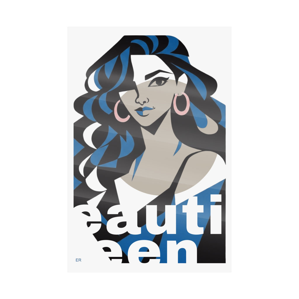 Beautiful Queen Matte Poster — Modern Female Portrait Wall Art — Blue & Beige