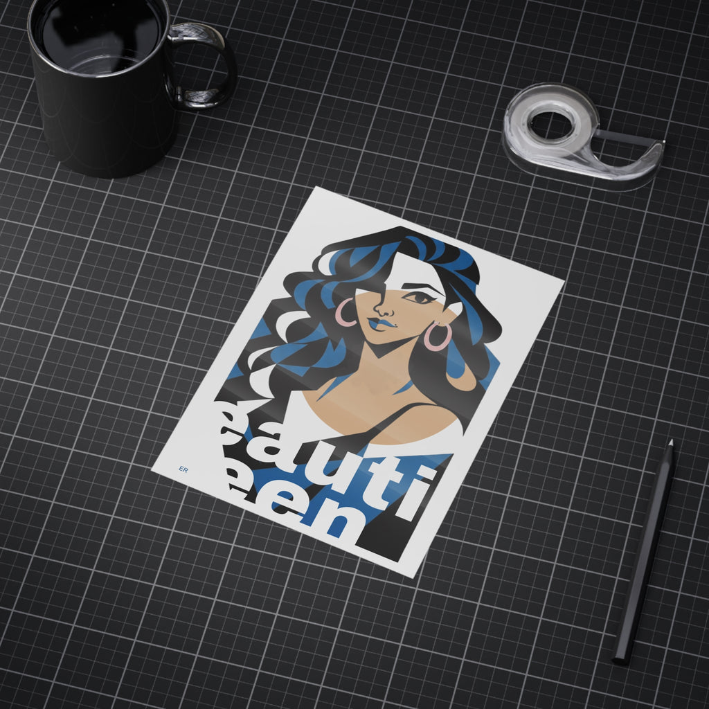 Beautiful Queen Art Print — Modern Portrait Wall Poster with Blue Accents