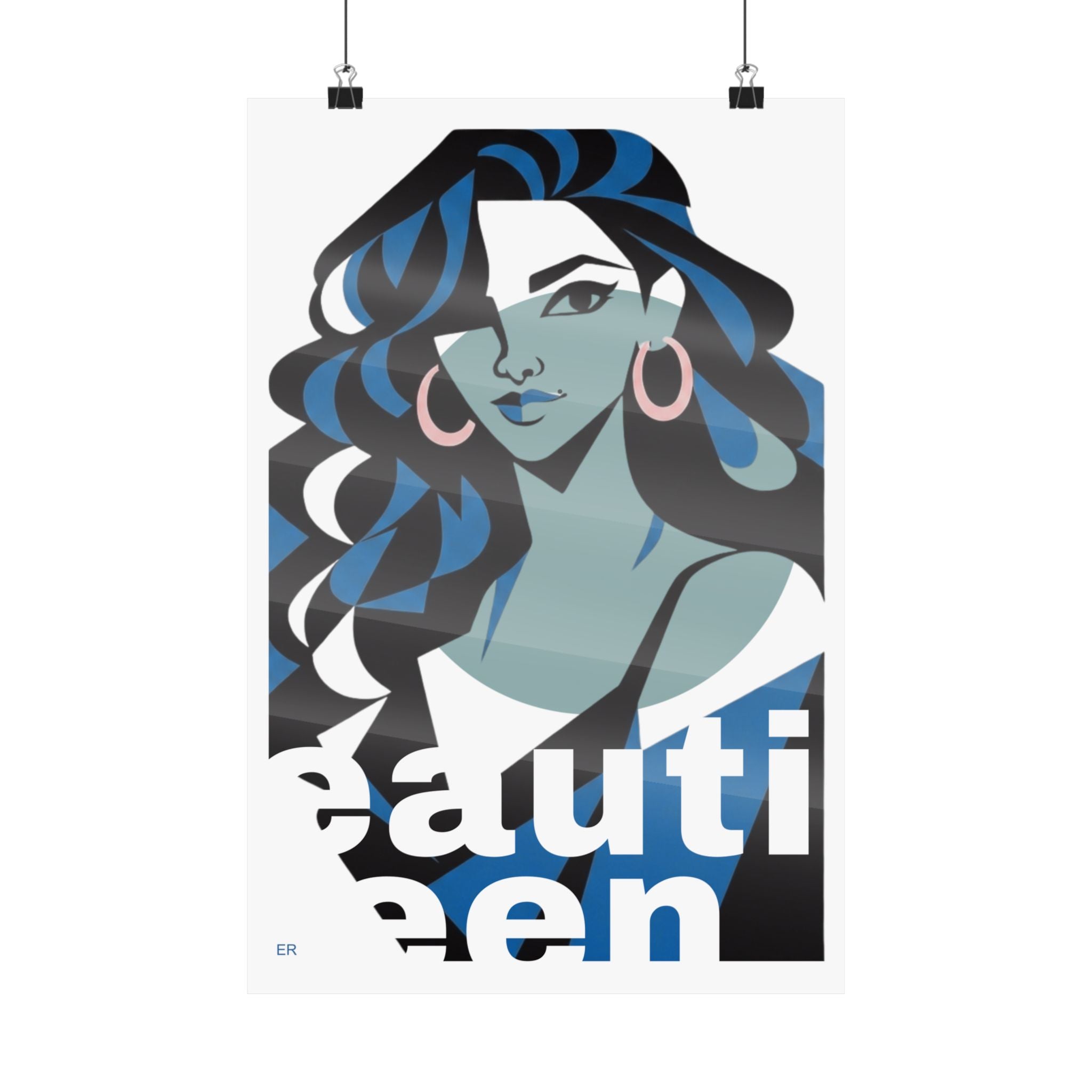 Beautiful Queen Matte Poster — Modern Female Portrait Wall Art Colour —  Blue & Green