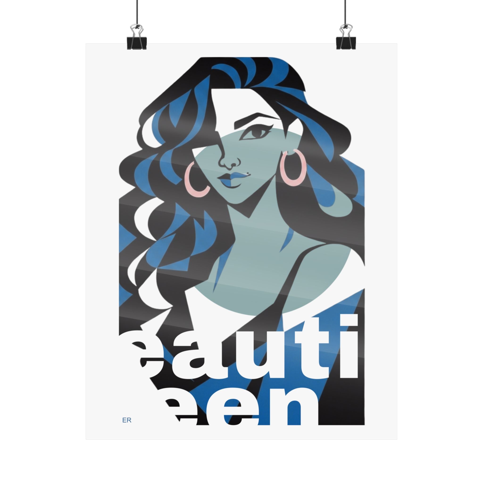 Beautiful Queen Matte Poster — Modern Female Portrait Wall Art Colour —  Blue & Green