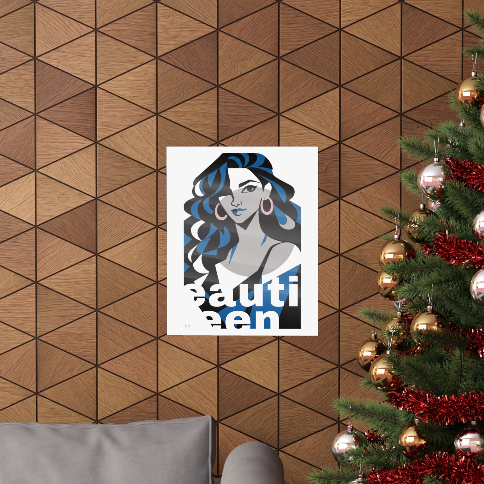 Beautiful Queen Matte Poster — Modern Female Portrait Wall Art — Blue & Grey