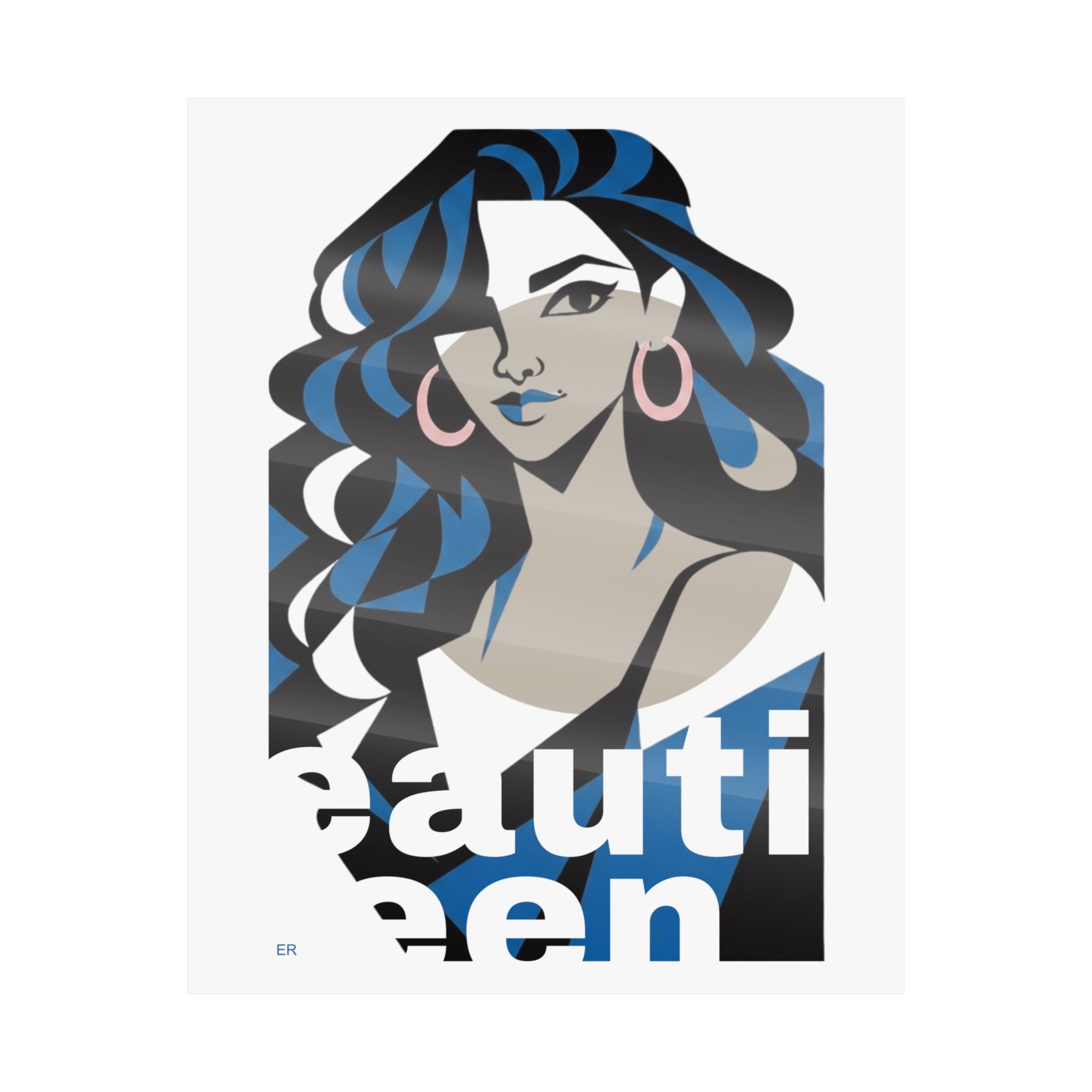 Beautiful Queen Matte Poster — Modern Female Portrait Wall Art — Blue & Beige