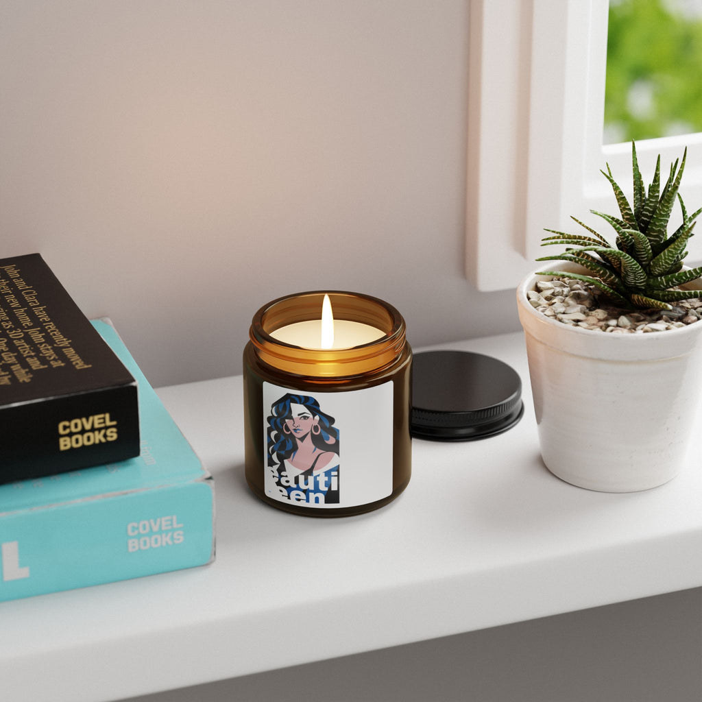 Amber Jar Soy Candle 110g — 'Beautiful Queen' Illustrated Woman Scented Candle