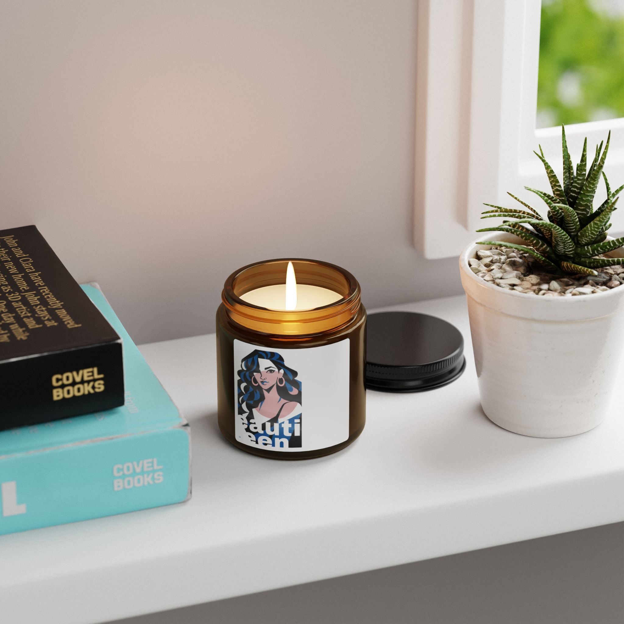 Amber Jar Soy Candle 110g — 'Beautiful Queen' Illustrated Woman Scented Candle