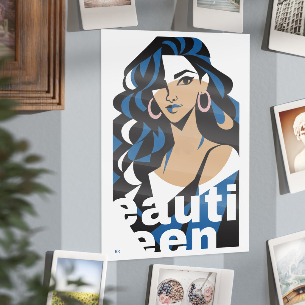 Beautiful Queen Art Print — Modern Portrait Wall Poster with Blue Accents