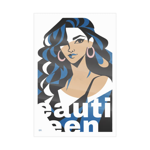 Beautiful Queen Art Print — Modern Portrait Wall Poster with Blue Accents