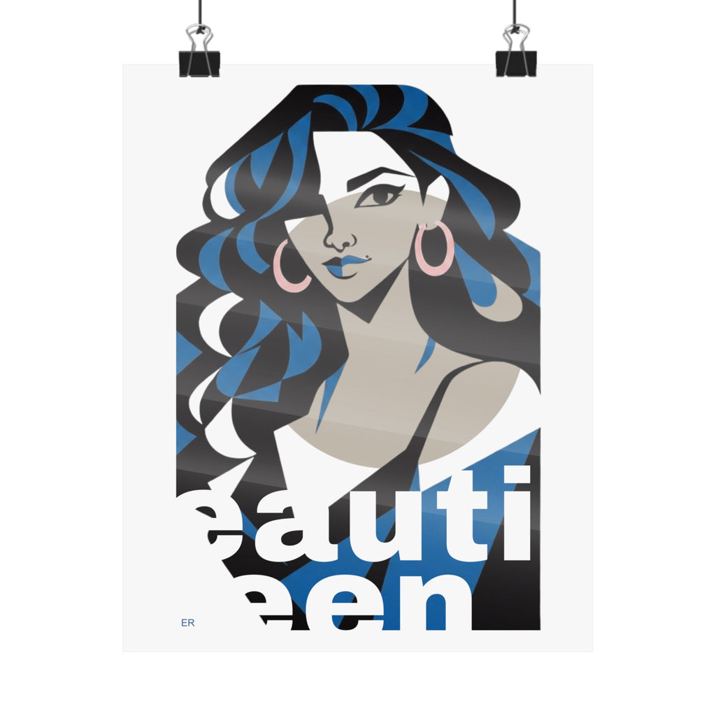 Beautiful Queen Matte Poster — Modern Female Portrait Wall Art — Blue & Beige