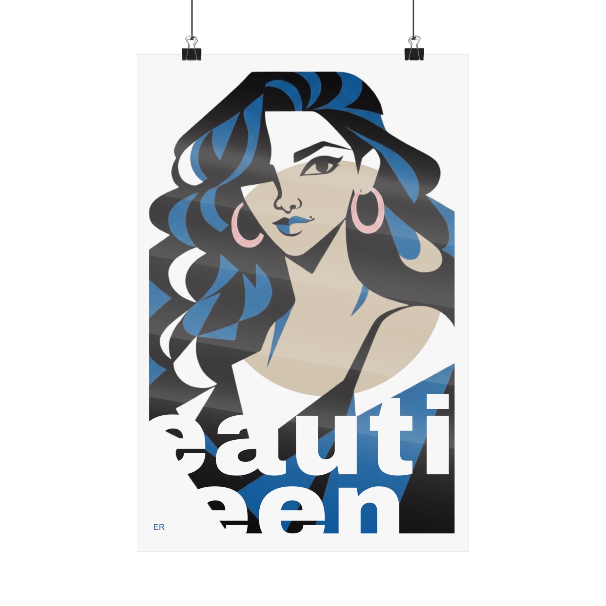 Beautiful Queen Matte Poster — Modern Female Portrait Wall Art  — Blue & Sand