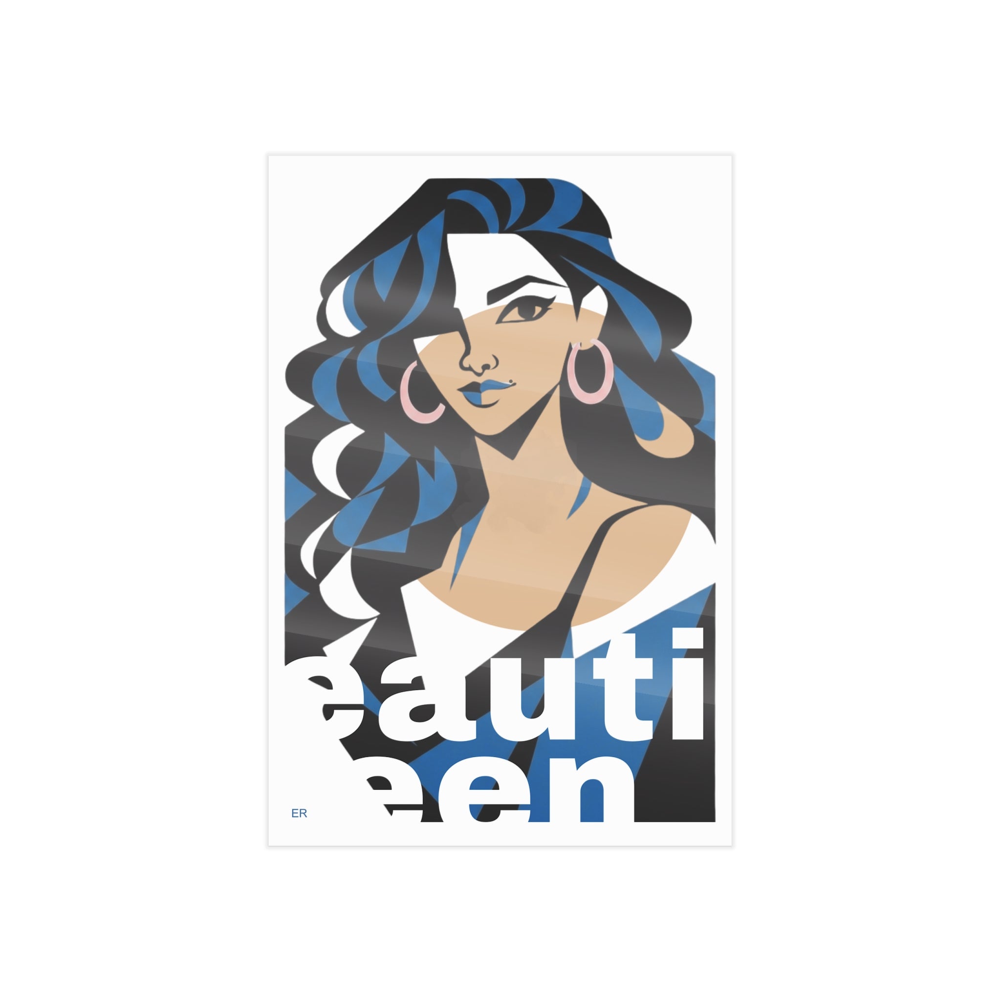 Beautiful Queen Art Print — Modern Portrait Wall Poster with Blue Accents