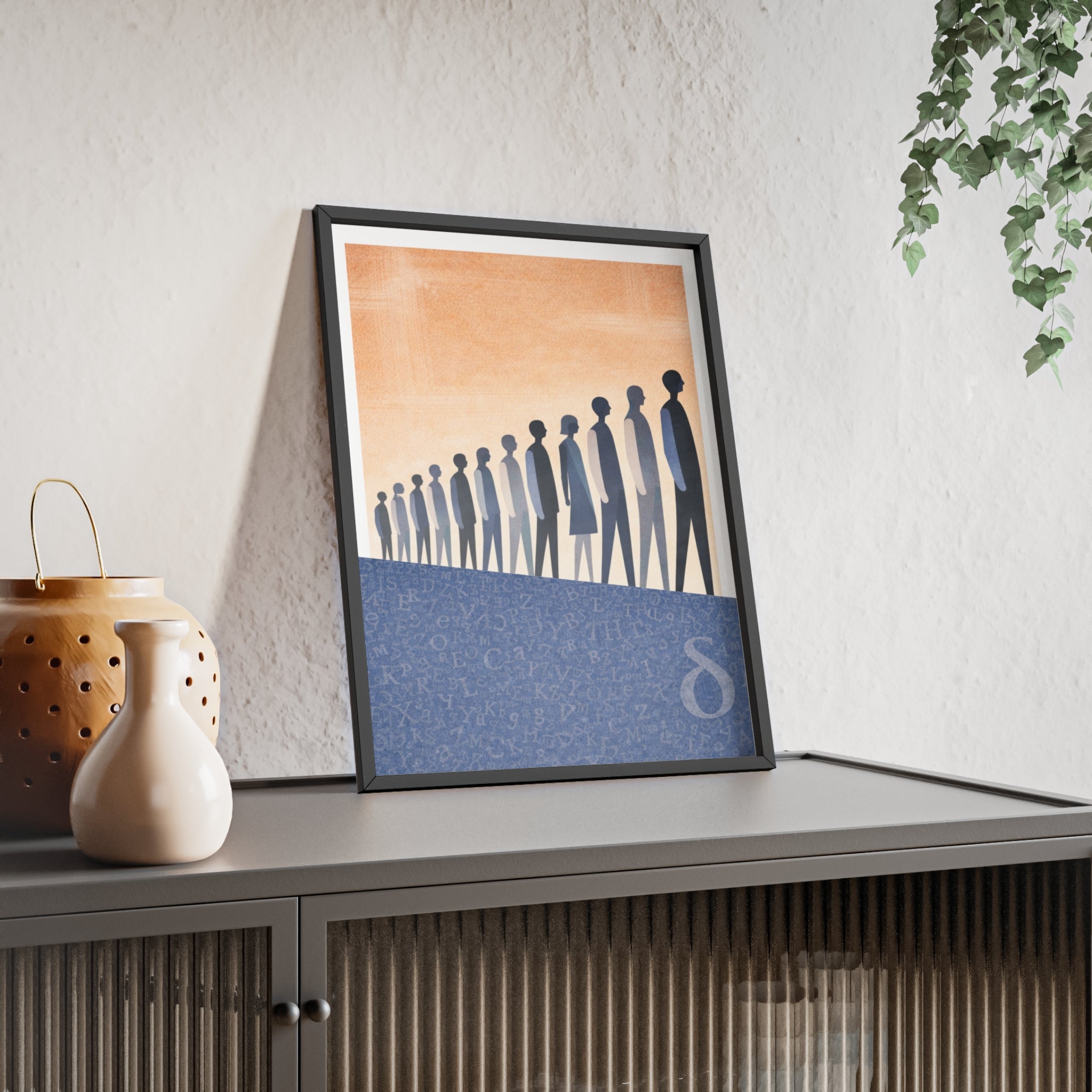 Framed Art Poster — Minimalist Crowd Silhouette Wall Art