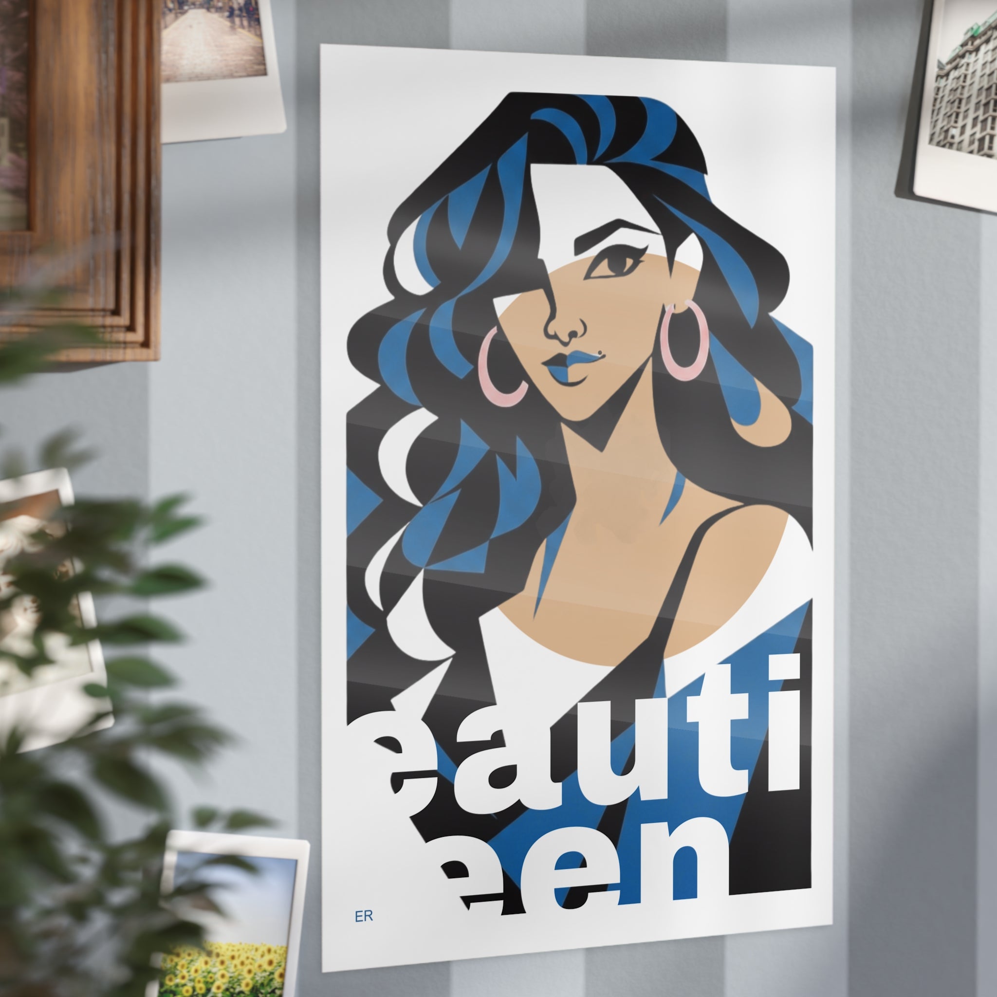 Beautiful Queen Art Print — Modern Portrait Wall Poster with Blue Accents