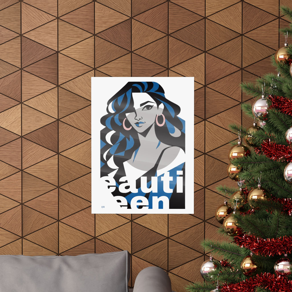 Beautiful Queen Matte Poster — Modern Female Portrait Wall Art — Blue & Grey