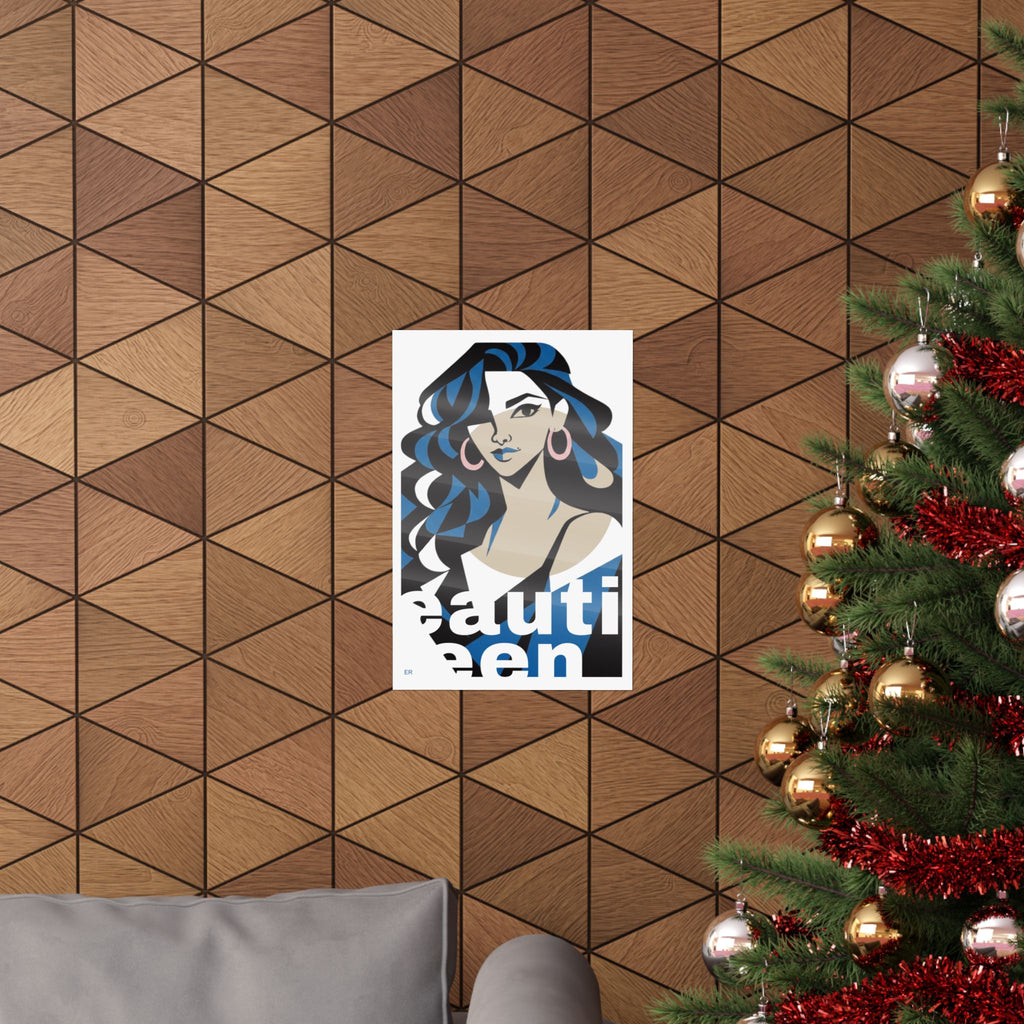 Beautiful Queen Matte Poster — Modern Female Portrait Wall Art  — Blue & Sand
