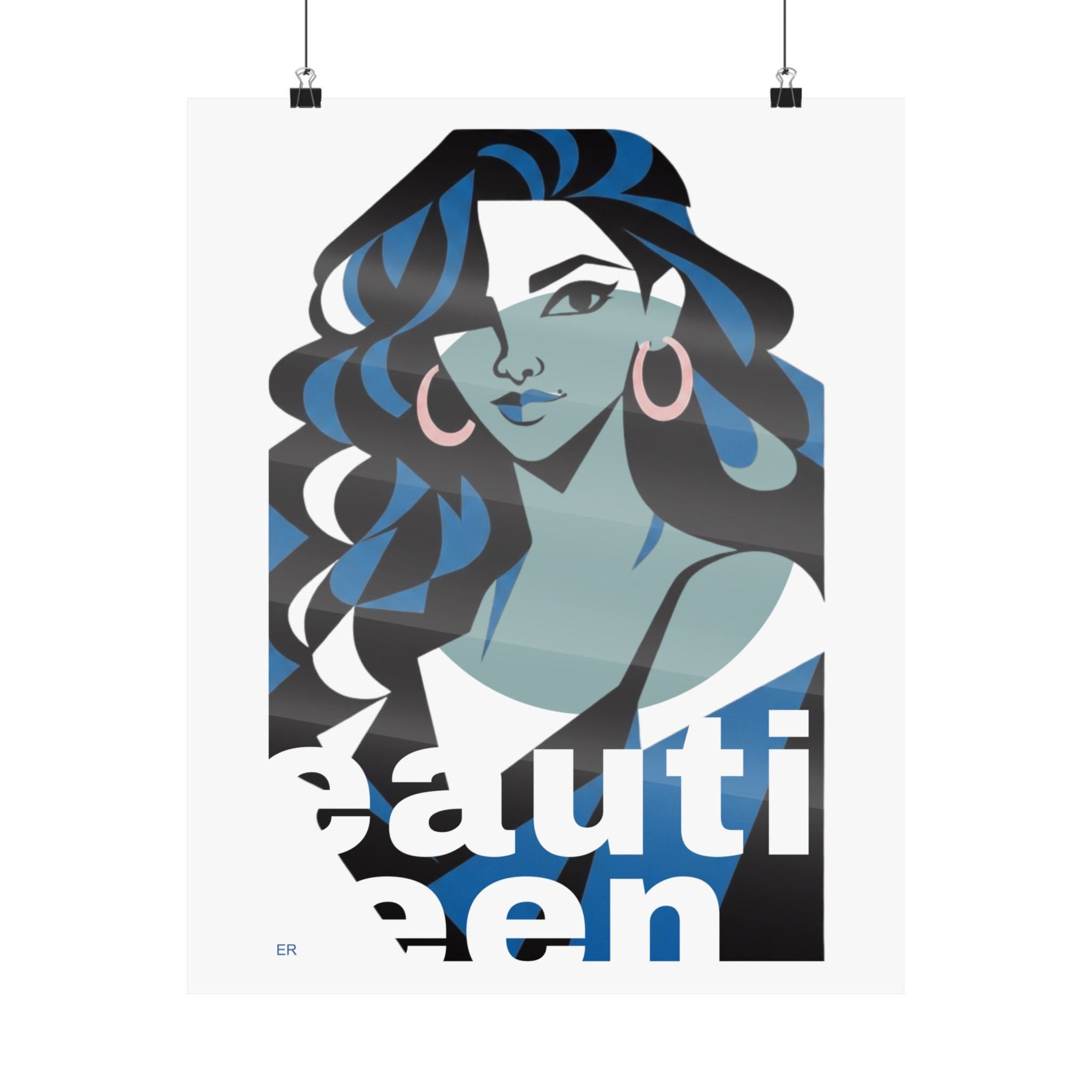 Beautiful Queen Matte Poster — Modern Female Portrait Wall Art Colour —  Blue & Green