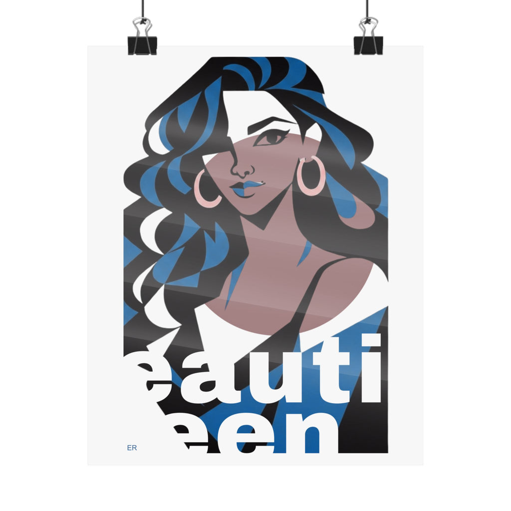 Beautiful Queen Matte Poster — Modern Female Portrait Wall Art Colour —  Blue & Dusty Rose