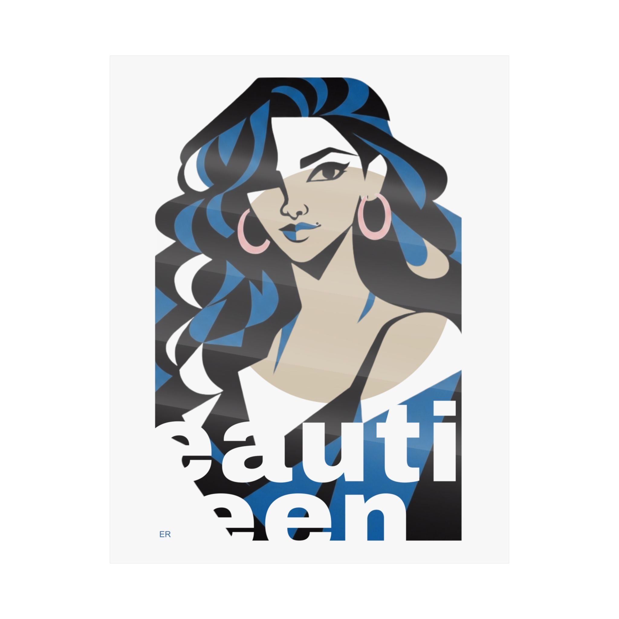 Beautiful Queen Matte Poster — Modern Female Portrait Wall Art  — Blue & Sand
