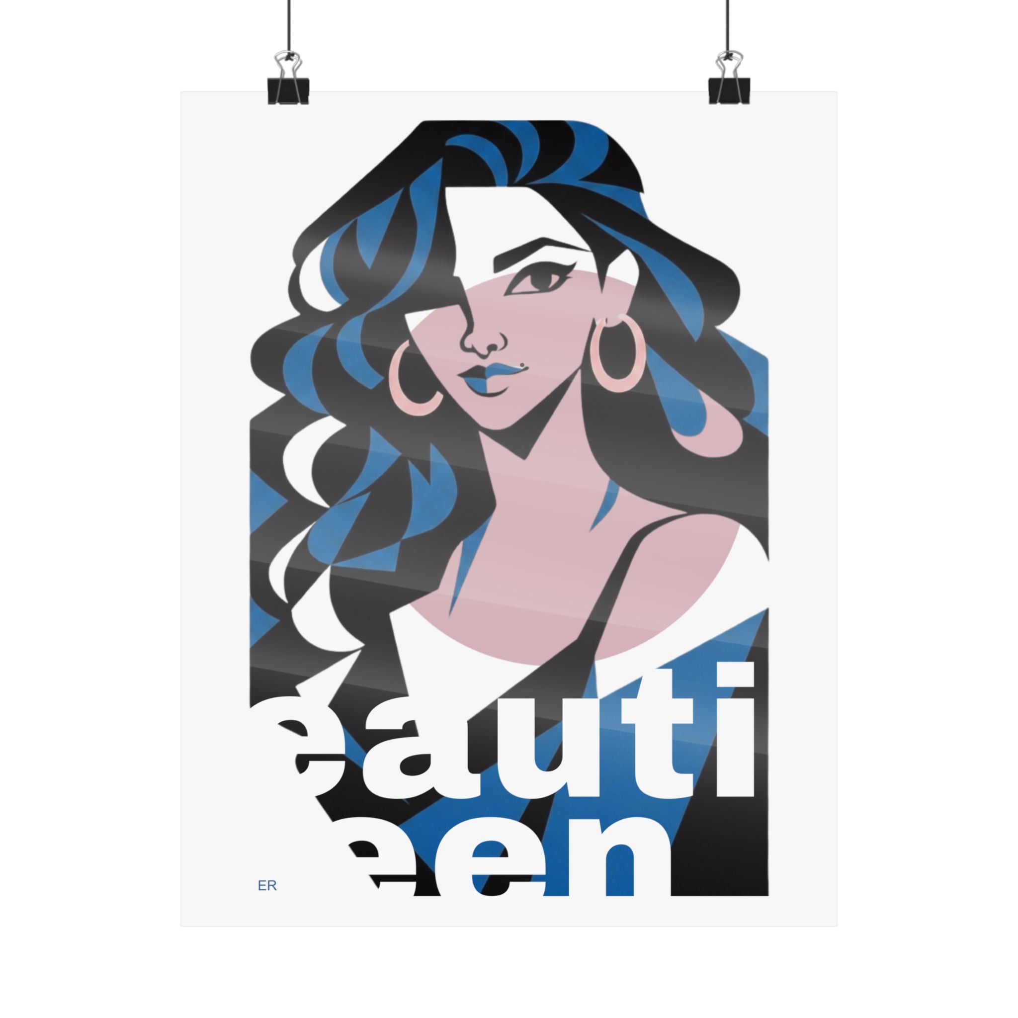 Beautiful Queen Matte Poster — Modern Female Portrait Wall Art  — Blue & Pink