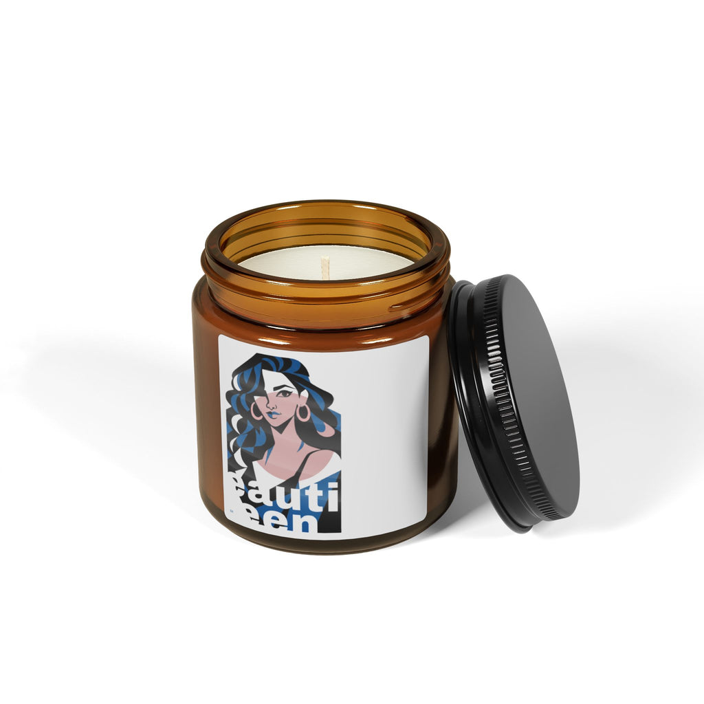 Amber Jar Soy Candle 110g — 'Beautiful Queen' Illustrated Woman Scented Candle