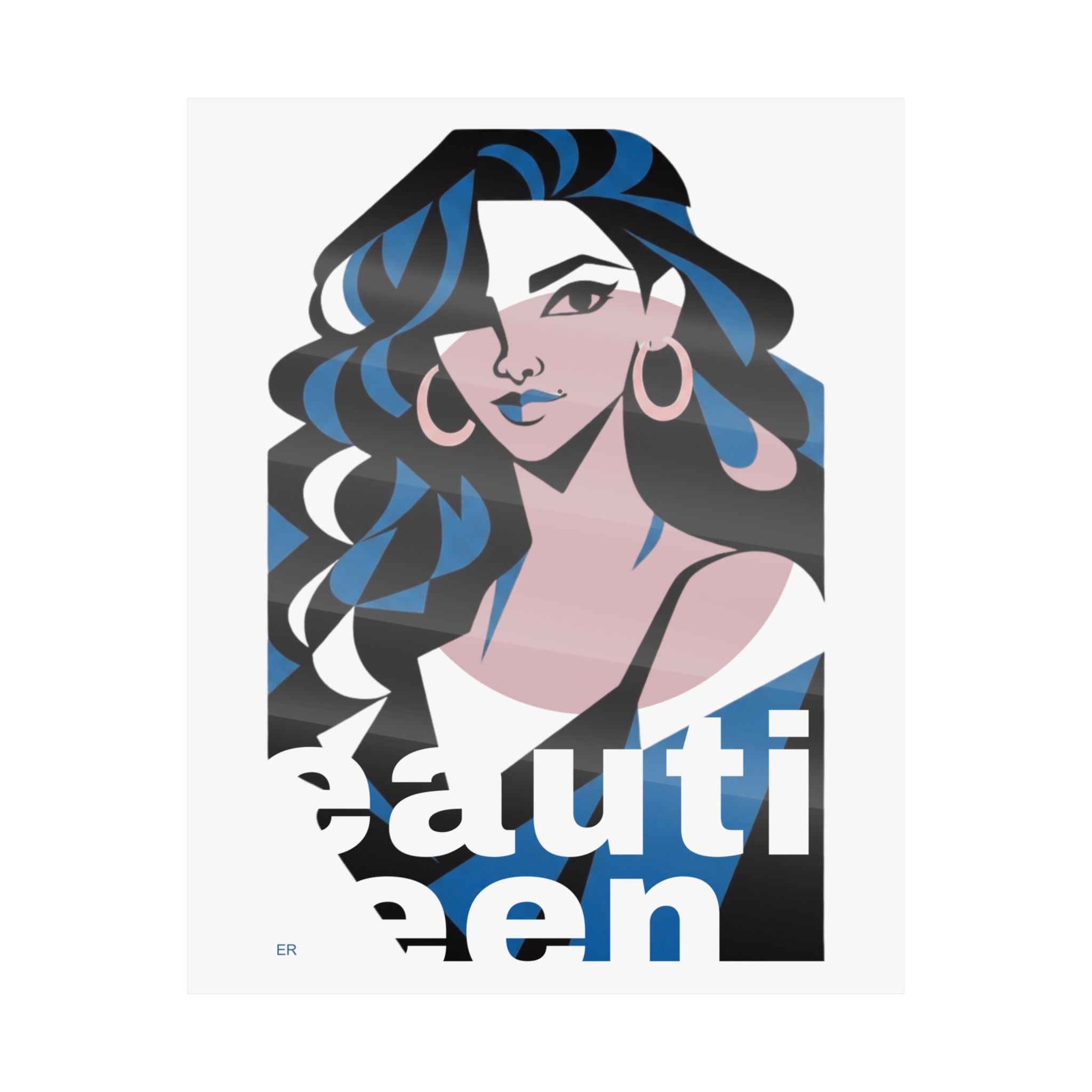 Beautiful Queen Matte Poster — Modern Female Portrait Wall Art  — Blue & Pink