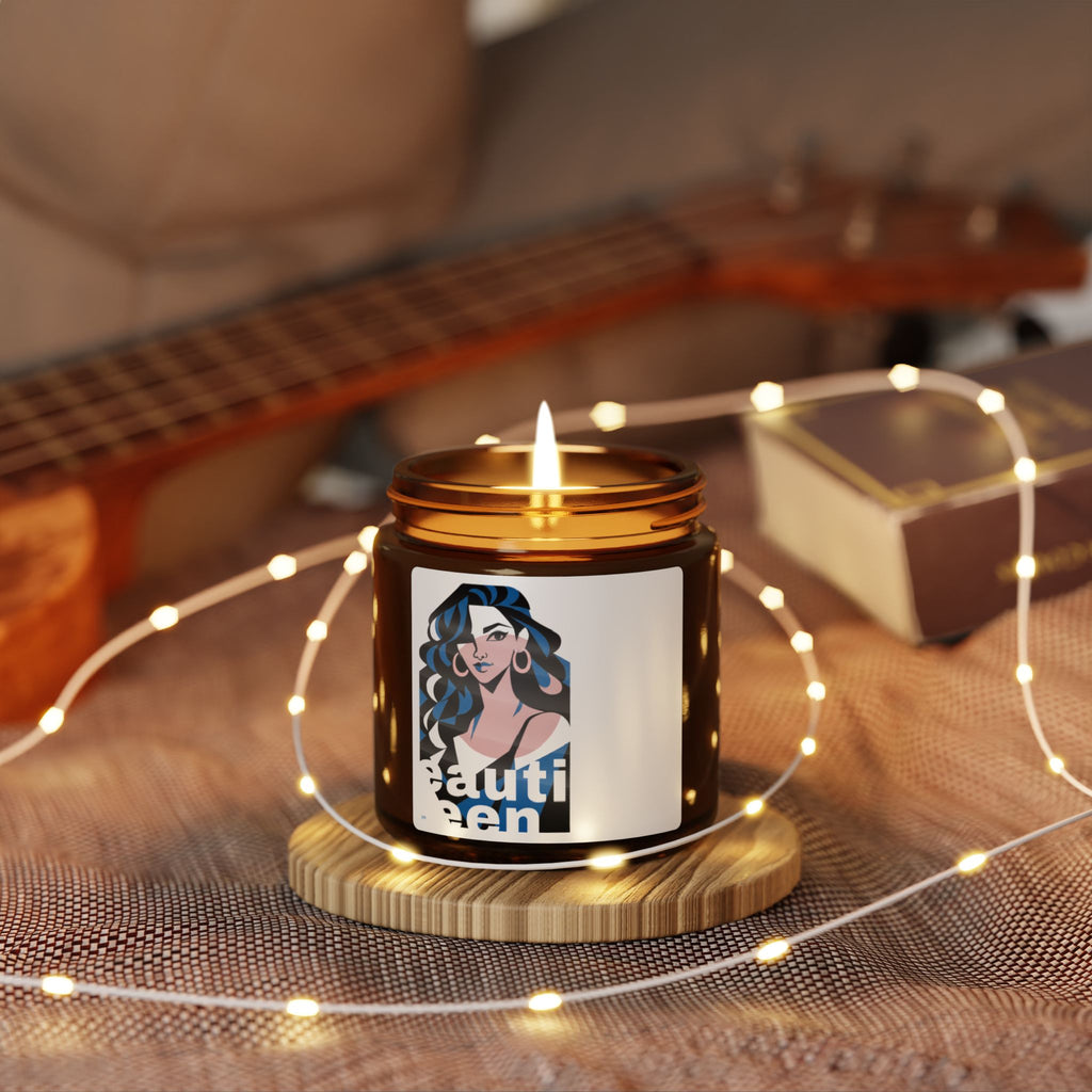 Amber Jar Soy Candle 110g — 'Beautiful Queen' Illustrated Woman Scented Candle