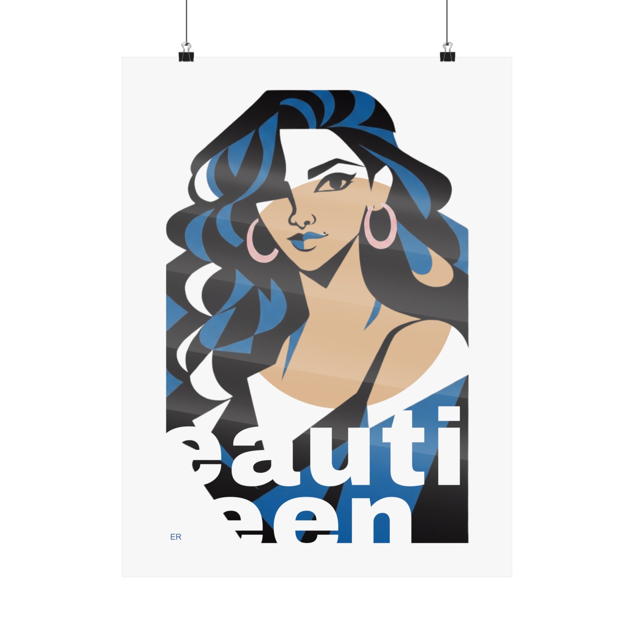 Beautiful Queen Matte Poster — Modern Female Portrait Wall Art  — Blue & Apricot Sand
