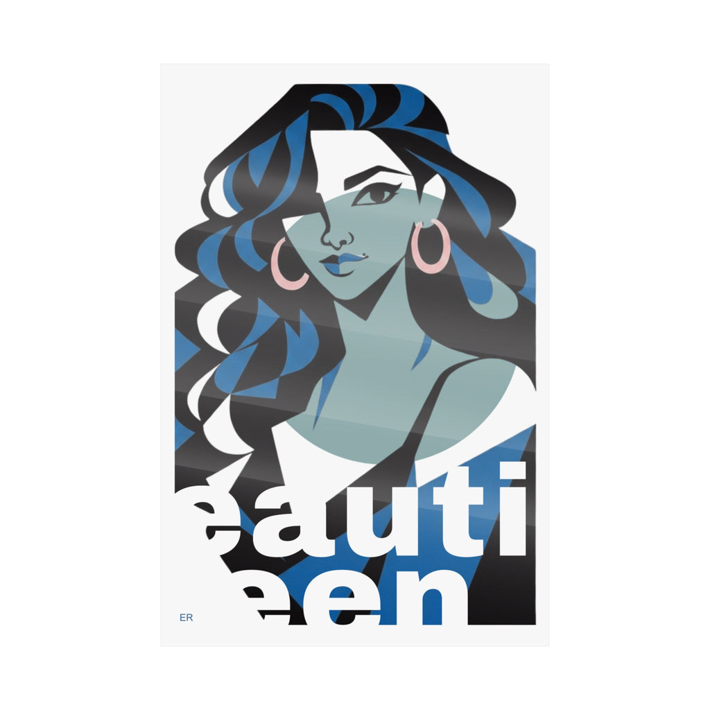 Beautiful Queen Matte Poster — Modern Female Portrait Wall Art Colour —  Blue & Green