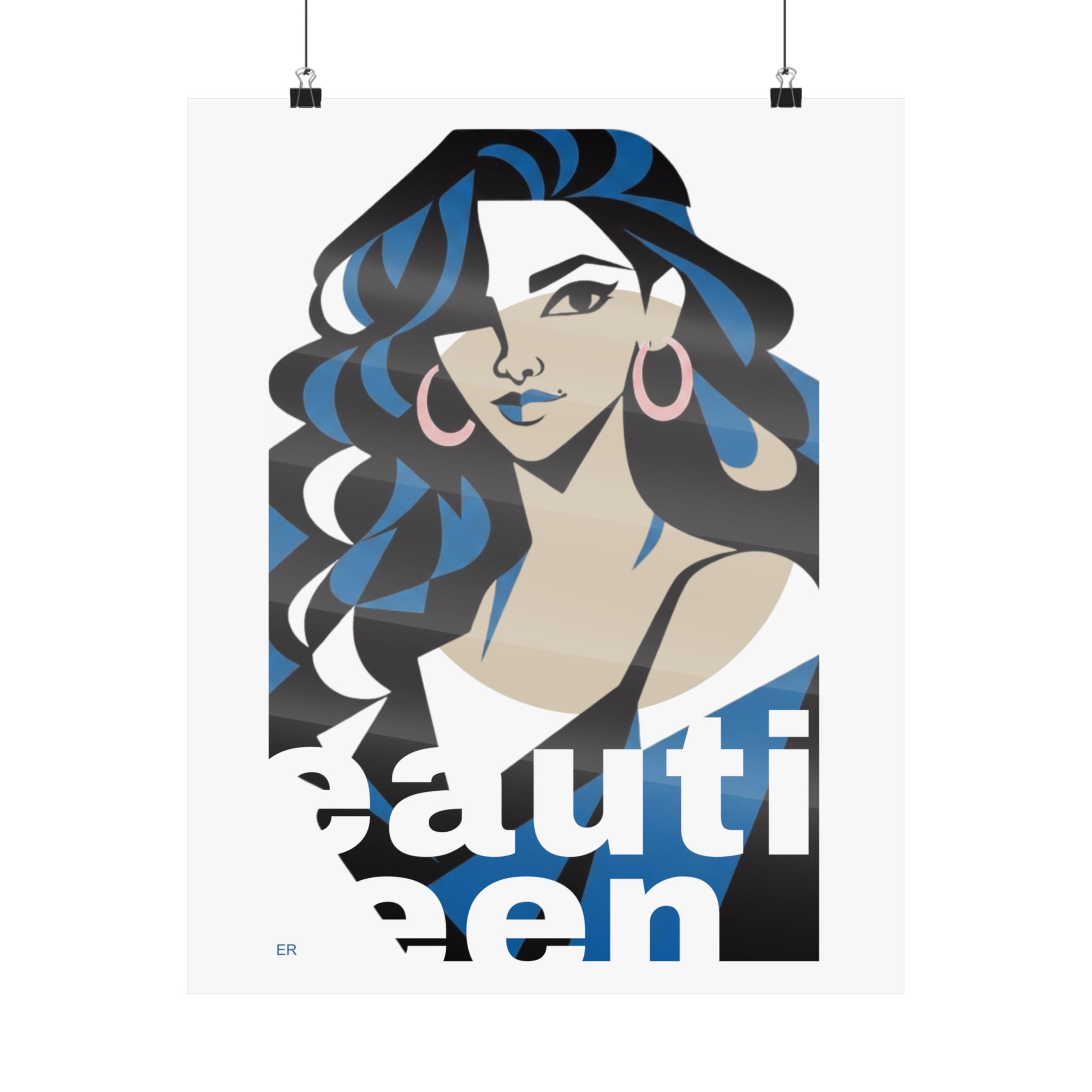 Beautiful Queen Matte Poster — Modern Female Portrait Wall Art  — Blue & Sand