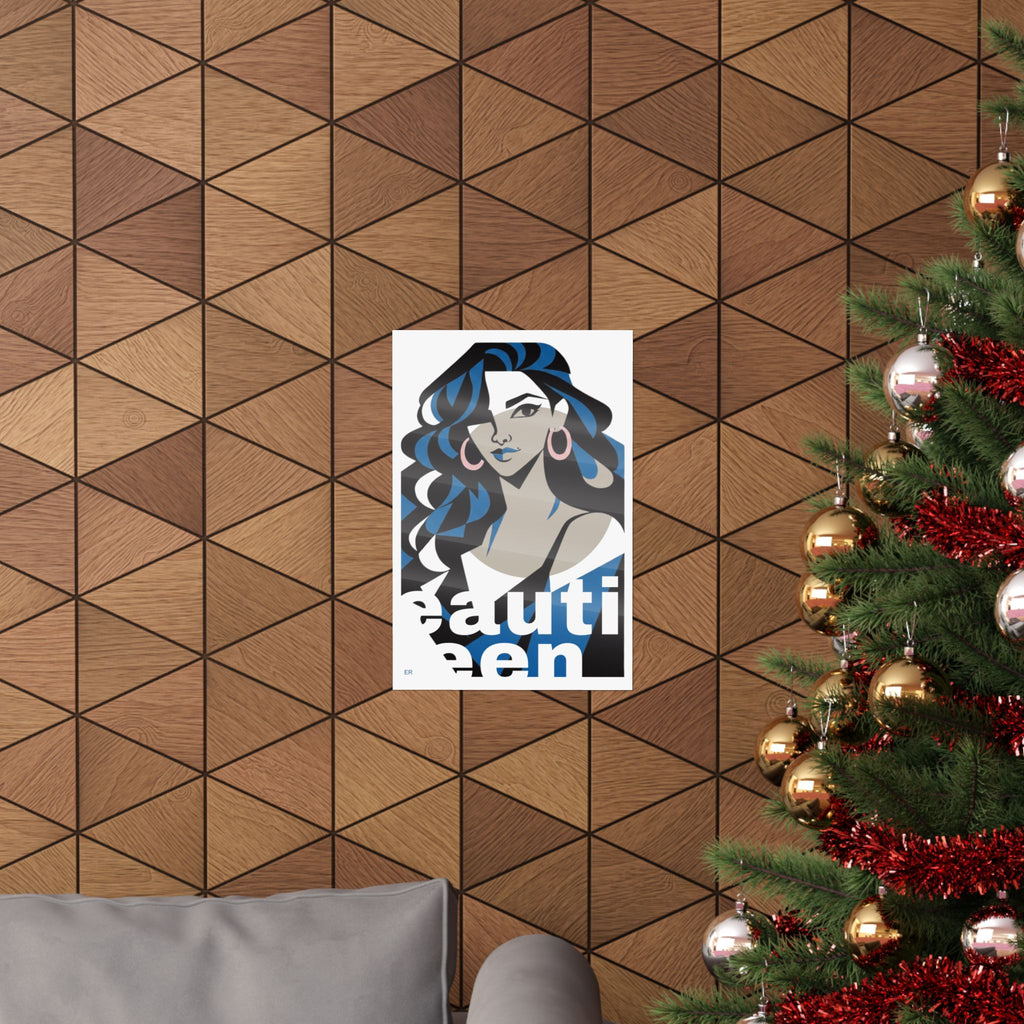 Beautiful Queen Matte Poster — Modern Female Portrait Wall Art — Blue & Beige